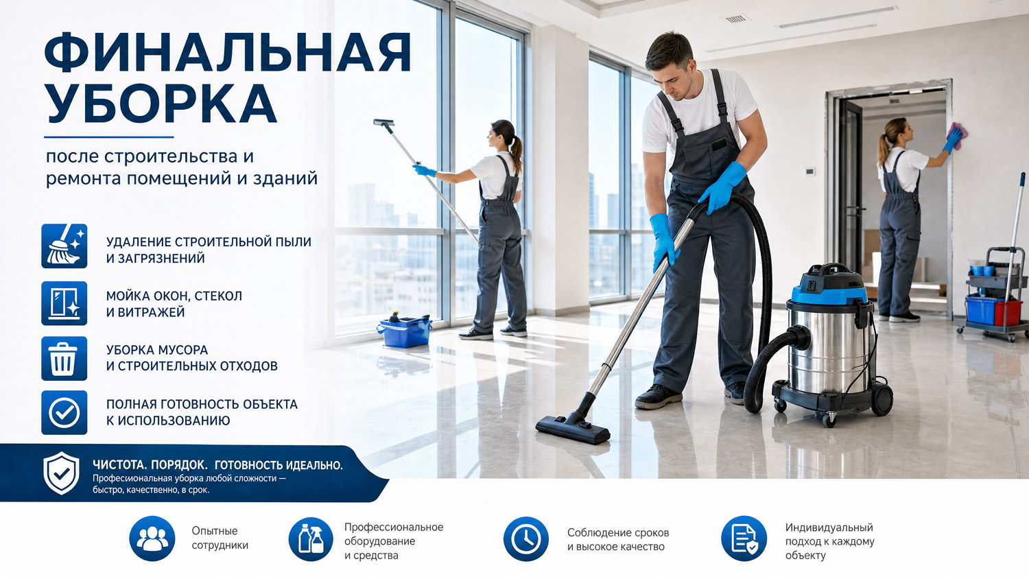 После строительства и ремонта помещений и зданий