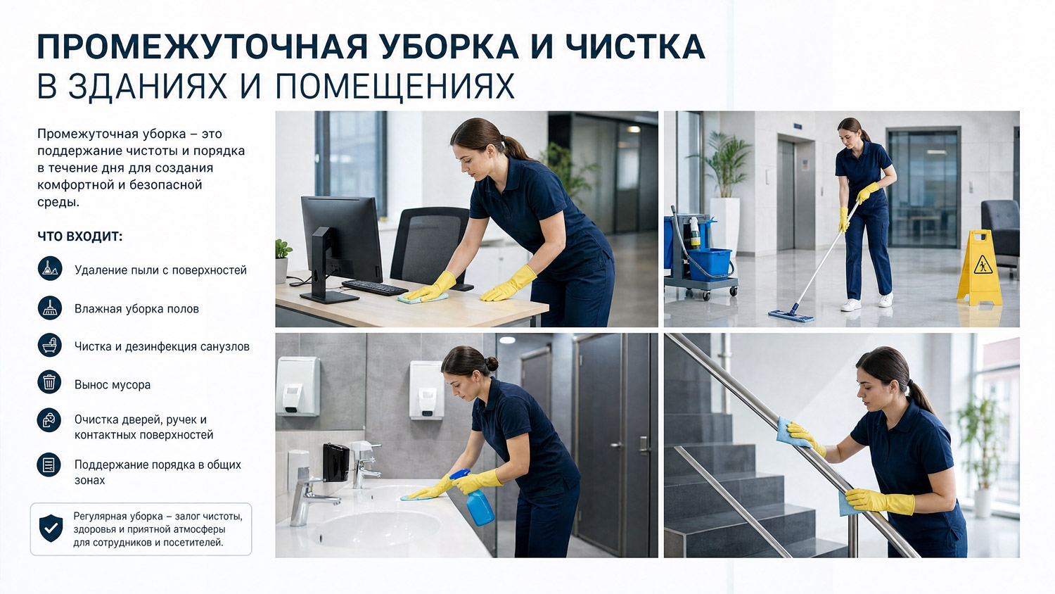 Коллаж-плакат промежуточной уборки и чистки в помещениях
