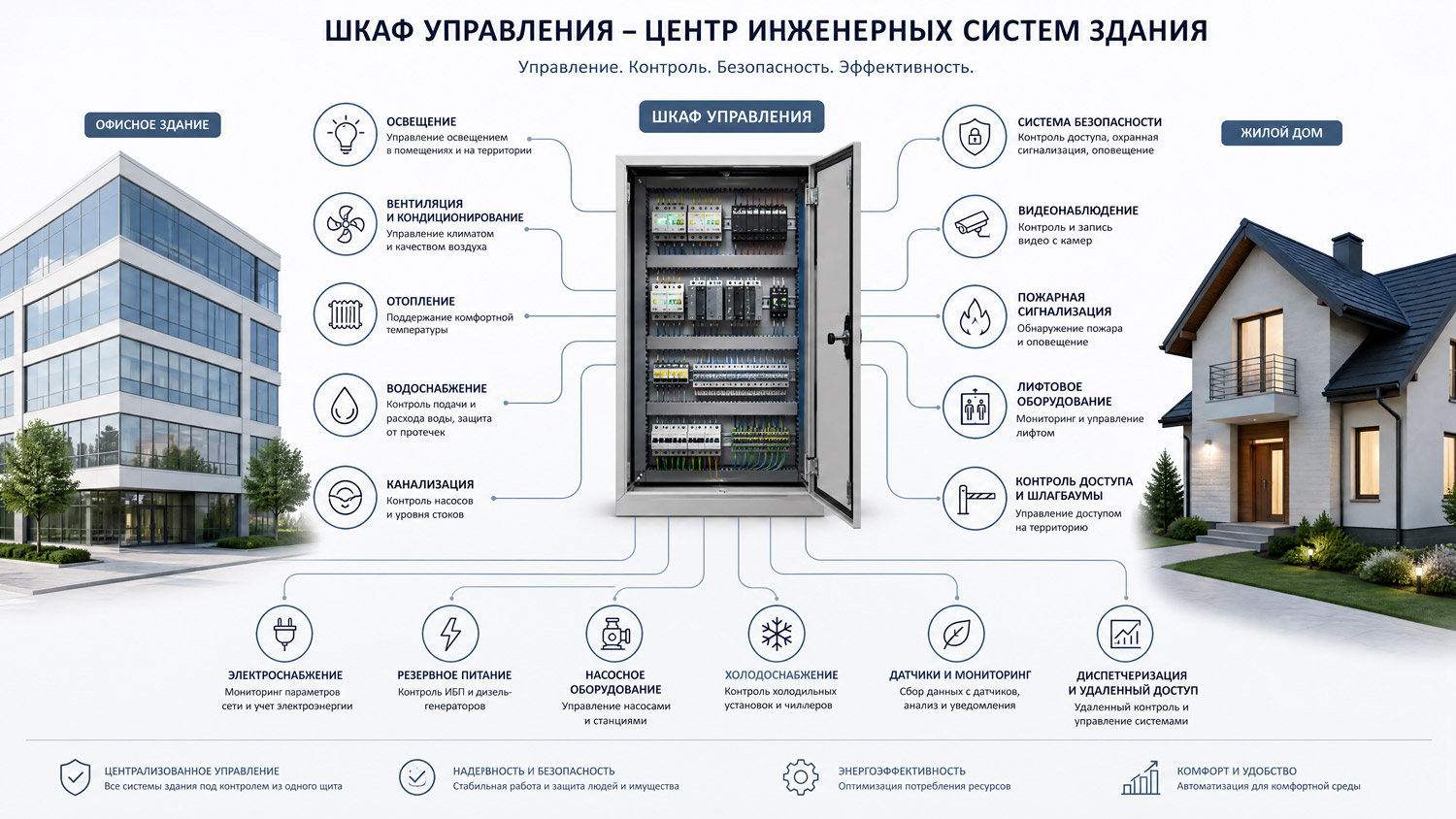Схема системы удалённого мониторинга и управления инженерными системами зданий